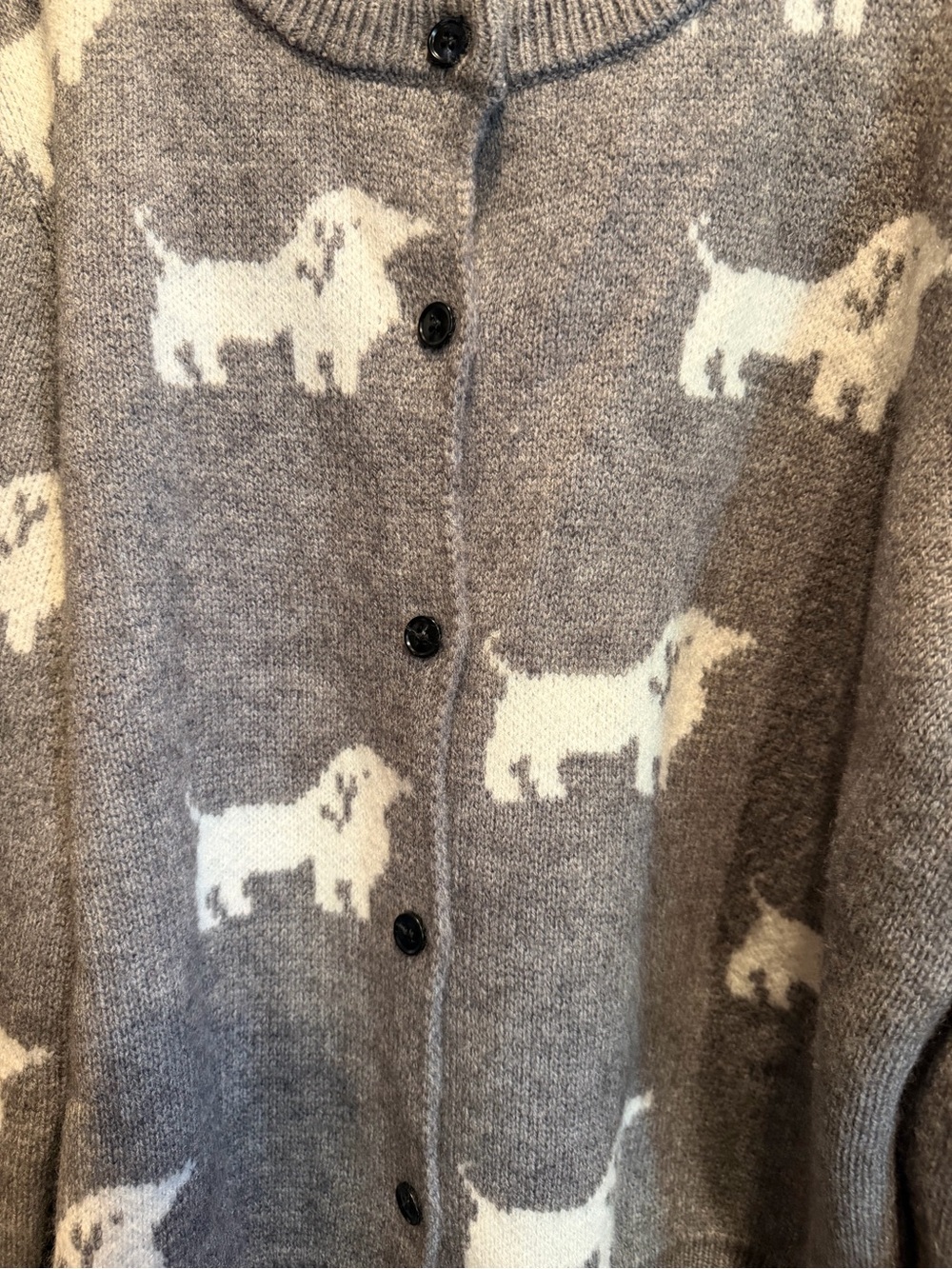 Cider Gray and White Dog-Print Button Cardigan